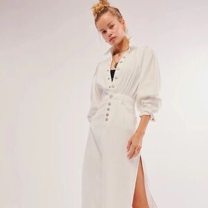 Free People Mad Love Denim Midi Dress S 6 Women's Casual Long Sleeve